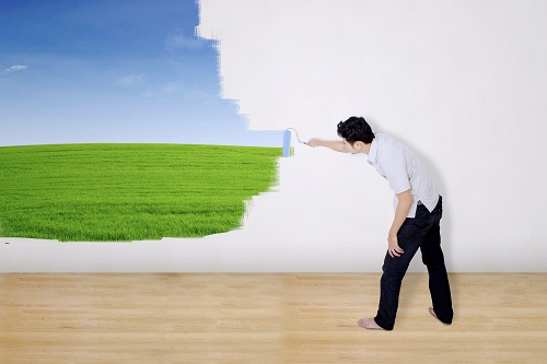 painting green field on wall